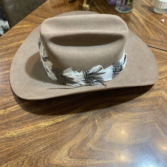 Vintage Willard Hat Co Dark Tan Felt Made in Texas Feather Hat Band Western 60’s - Picture 4 of 10